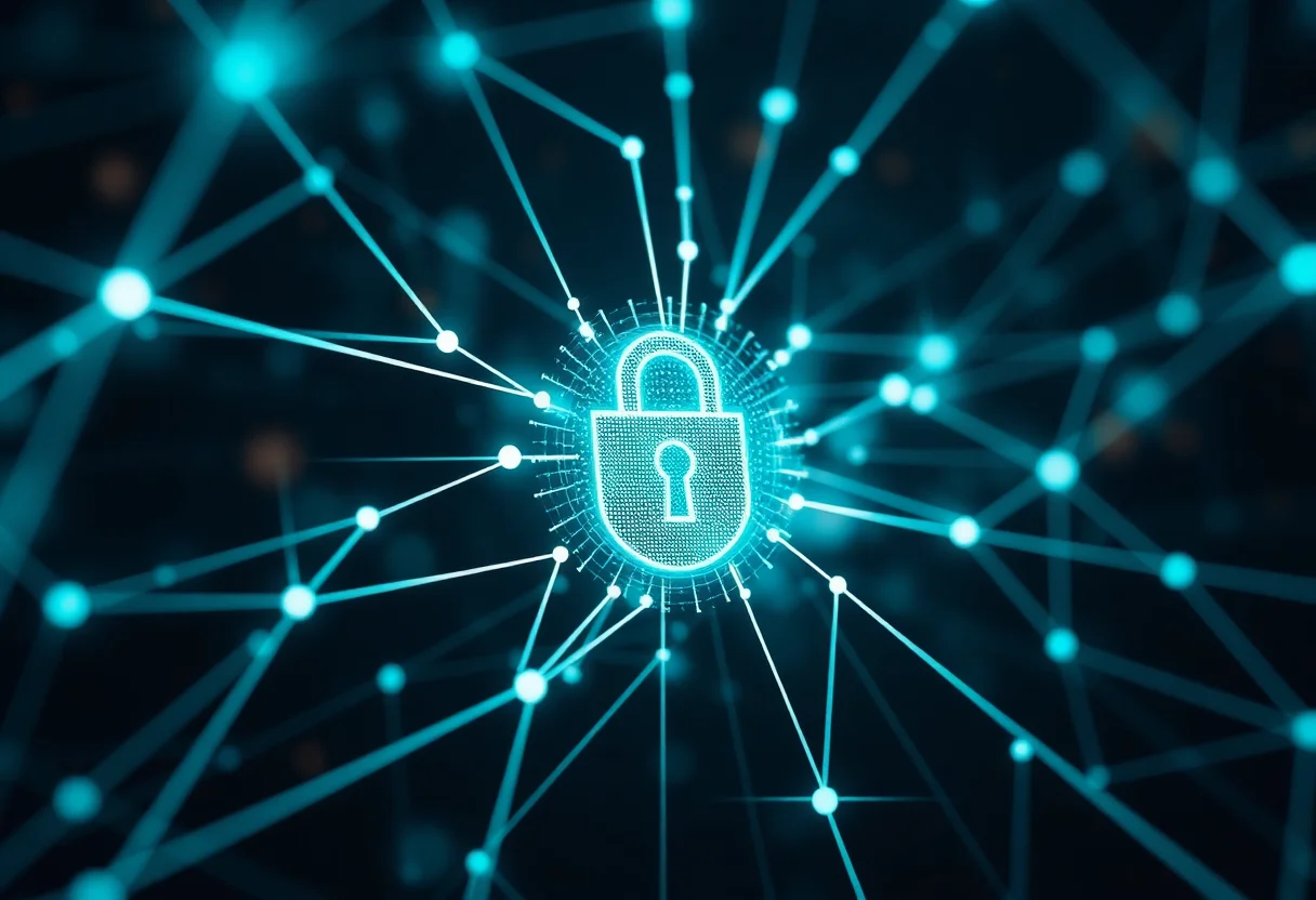 Abstract digital network graphic representing data security and encryption
