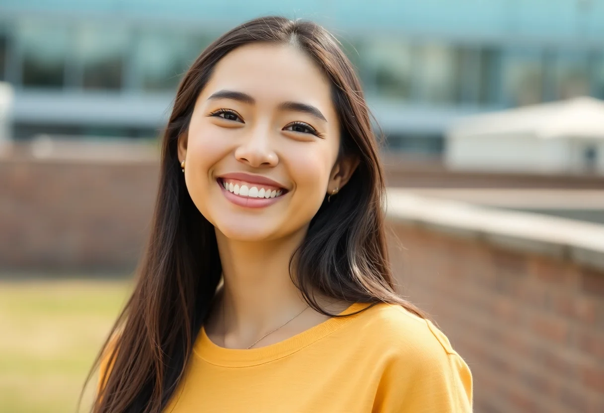 Portrait of a happy young woman outdoors.